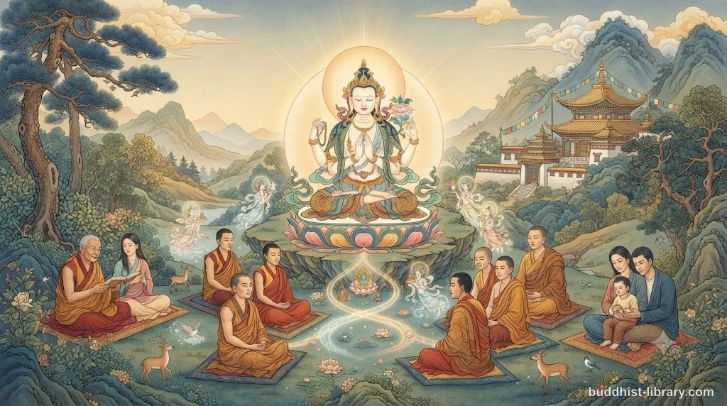 Two people sitting peacefully in harmonious connection, symbolizing wise Buddhist relationships