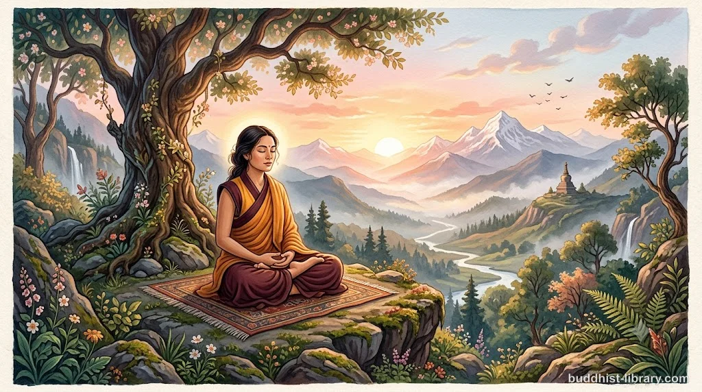 Person sitting in meditation posture in serene natural setting