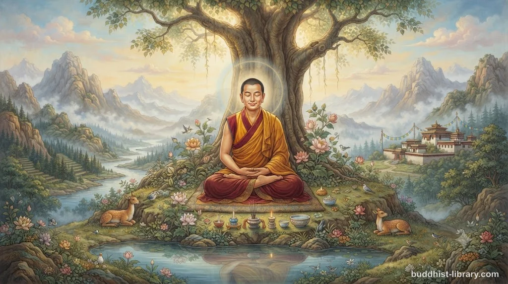 Serene lotus pond at dawn symbolizing Buddhist tranquility and passaddhi