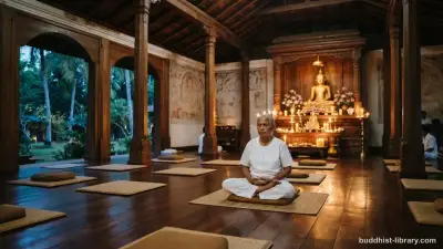 Serene meditation setting with traditional Buddhist elements representing body contemplation practice
