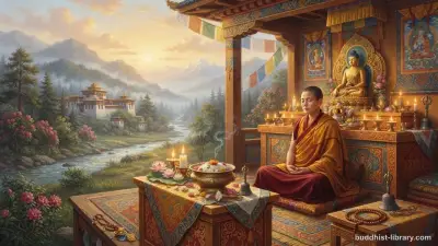 Peaceful meditation scene with offering bowl, symbolizing gratitude and appreciation in Buddhist practice