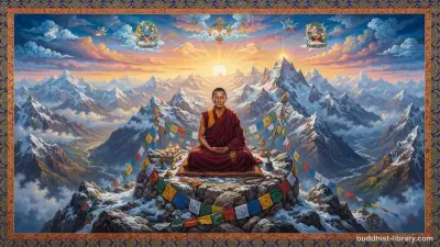 A serene mountain peak at dawn symbolizing unwavering determination and resolve in Buddhist practice