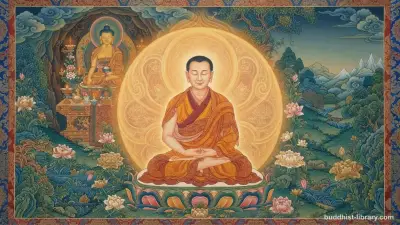 Traditional spiritual art depicting a serene meditator in cultivation practice, symbolizing bhāvanā or mental development in Buddhism