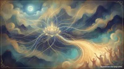 Traditional Buddhist art depicting the mind directing intention, with symbolic arrows of volition pointing toward wholesome and unwholesome actions