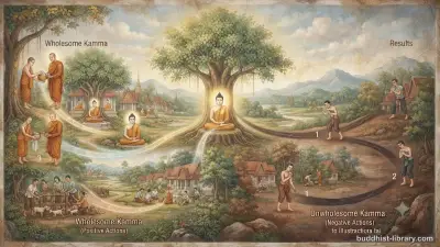 Ripples spreading across calm water symbolizing the ripening of karma results in Buddhism
