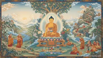 A flowing river representing continuous spiritual energy, with golden light illuminating the current moving steadily forward through a serene landscape